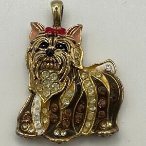BDE 925 sterling silver gold vermeil rhinestones yorkie dog pendant charm